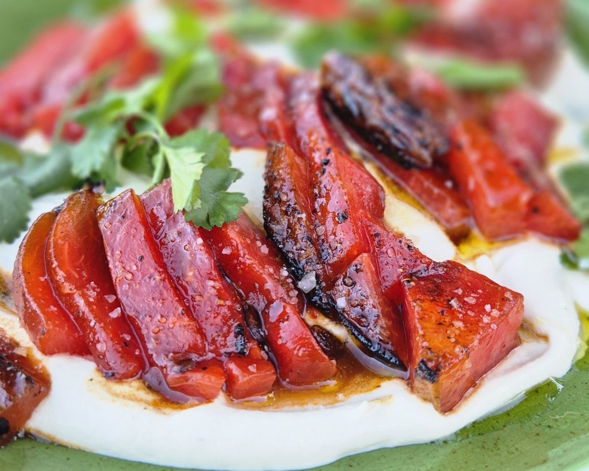 Smoked Watermelon Steak, with cashew-wasabi crème